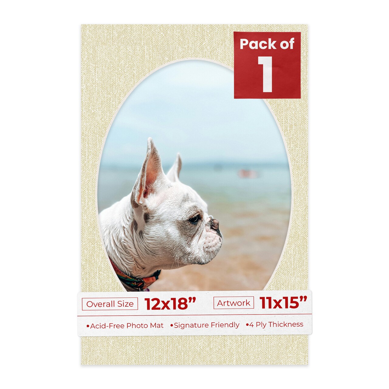 Off White Canvas Mat Board for 12x18 Frames - Oval Opening for 11x15 Photos